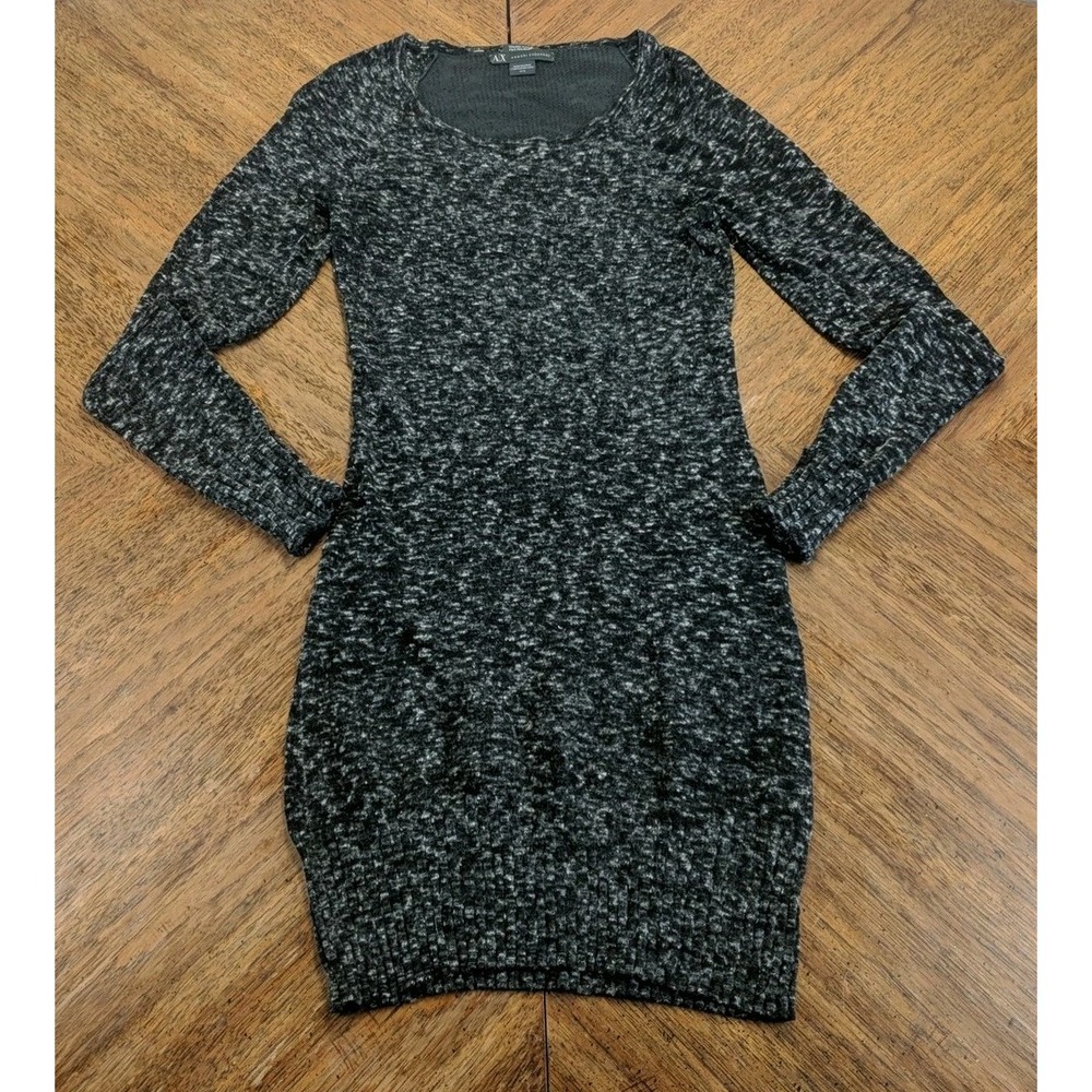 Armani Exchange MED Italian Yarn Gray Ribbed Stretch Dress‎ Sweater Wool Bodycon